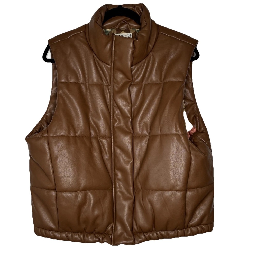 Ariat Swirls Faux Leather Vest Womens XL Brown Aztec Lining Western Gorpcore